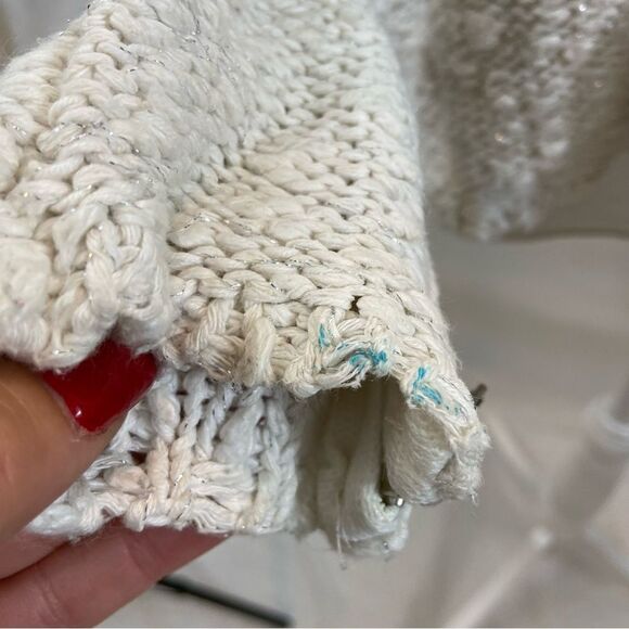 Zara Knit White Open Front Cardigan Sweater with Silver Metal Details Large - Picture 10 of 13